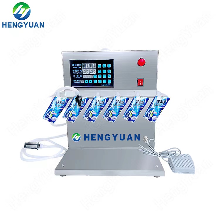 Semi-automatic Six Heads Spout Pouch Liquid Filling Machine