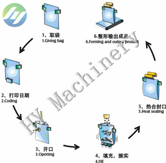 rotary given type pouch packing machine work flow